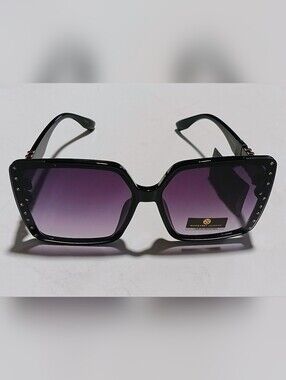 Margaret Josephs Women's Oversized Black Sunglasses Rhinestone Accent Glam NWT